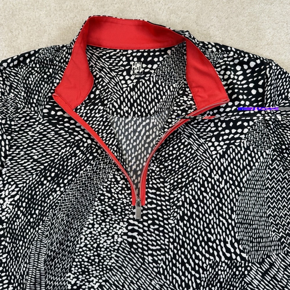 Tail Golf 1/4 Zip Shirt Women's L Black Red Geometric Novelty Print Preppy Top - Picture 8 of 11